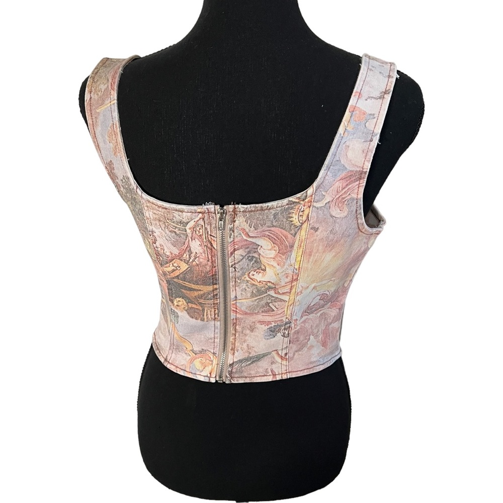 Forever 21 Renaissance Art Print Denim Cotton Cropped Tank Top Size Medium. - Picture 5 of 7